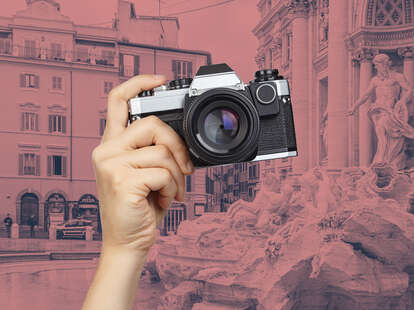 a camera superimposed over an image of Italy