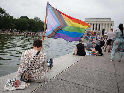 People gathered for WorldPride at the Lincoln Memorial 