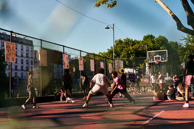 pickup basketball at the legendary Jemappes street ball court in Paris, France