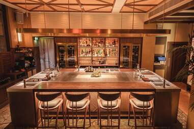 sleek interiors of bar at kwant mayfair, london 