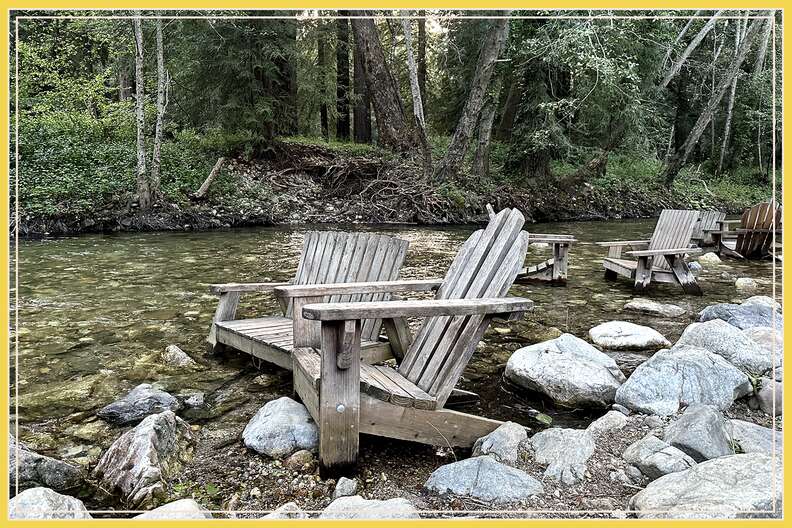 Adirondack chairs in the big sur river at the big sur river inn